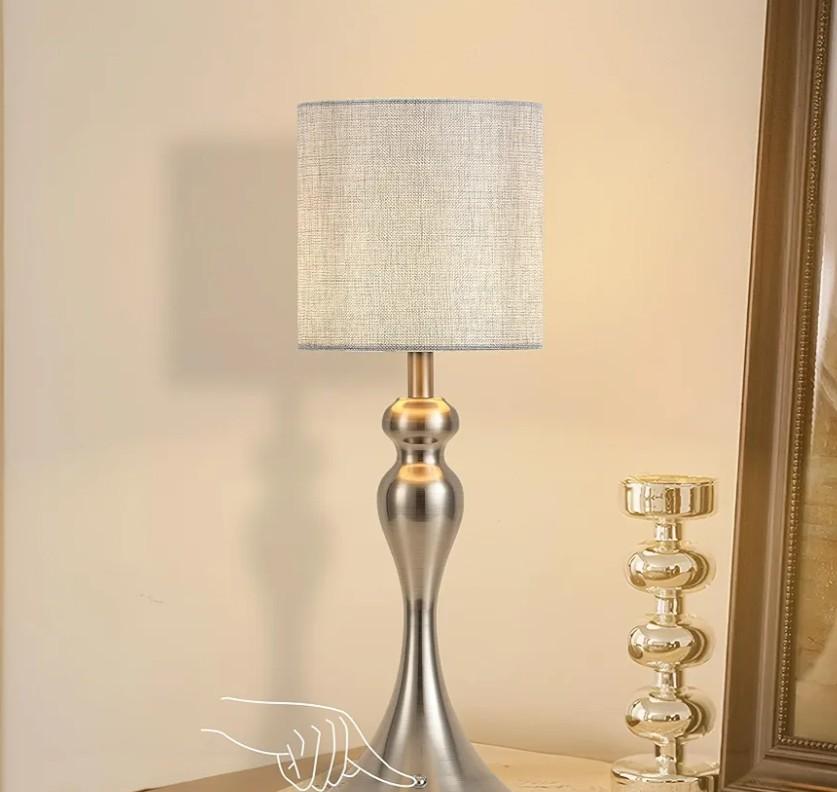 Table Lamp for Bedroom, Cordless Bedside Lamps for Living Room, Touch 3-Way Dimmable Desk Lamp for Night Stands, Rechargeable, Battery Operated Lamp with Fabric Shade for Dorm, Home Office (Nickel)