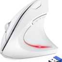 Ergonomic Mouse, 2.4GHz Optical Vertical Mouse with 5 Adjustable DPI Levels, Up to 4800 DPI, Silent Wireless Mouse with 6 Ergonomic Buttons for Laptop, Desktop, PC, MacBook -White