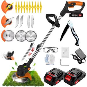 Weed Wacker, Electric Weed Wacker with 2 X 21V 2000mAh Batteries, Cordless Weed Wacker, Electric String Trimmer, 3 in 1 Lightweight Grass String Trimmer Brush Cutter, Garden Weeding Equipment