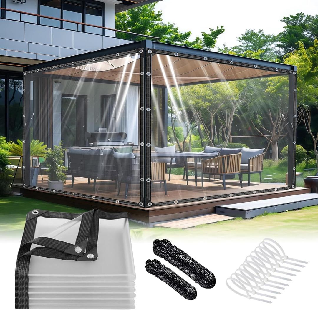 Premium Clear Vinyl Tarp 4x6 ft Tearproof Heavy Duty Clear Tarp with Rustproof Grommets Windproof Design(14 Mil) Reinforced Edges for Patio Outdoor Porch Greenhouse Chicken Coop Garden