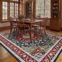 Area Rugs for Living Room 9x12 Machine Washable Rugs, Non Slip Floral Vintage Rug Indoor Carpet, Stain Resistant Large Rug for Bedroom Dining Room, Red Green