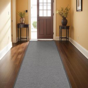 Color&Geometry Door Mat 2'4"x12' Runner Rug with Rubber Backing, Non Slip Washable Hallway Kitchen, Carpet Runners for Hallway Living Room Bedroom, Grey (Rolled-up NO Creases)