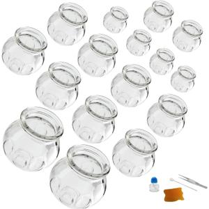Glass Cupping Set Chinese Traditional Professional Acupoint Cupping Therapy Set for Back Muscle Massage Gift for Family(16PCS)