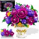 Purple Rose Flower Building Set with Vase, 969 PCS Botanicals Flowers Bouquet Building Block Kit, 18 Roses Bonsai Collection Home Decor, Valentine's Day Gift for Adults Women Boys Girls 12+