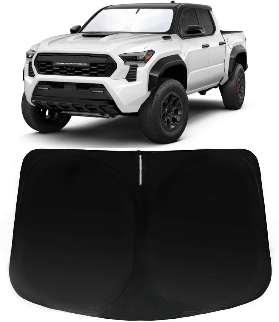Windshield Sun Shade for 2016-2024 2025 Toyota Tacoma, Car Front Window Sunshade Fit Tacoma 2Dr 4Dr Pickup Foldable Limited 2Door 4Door Truck Sun Visor Blocks UV Rays Heat Sun Shield Accessories