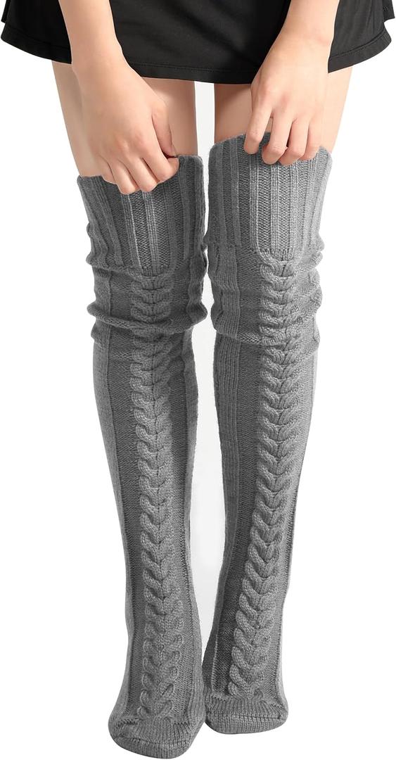 fauson Thigh High Socks - Over Knee High Socks for Women Warm Valentines Day Gifts for Her Thigh High Stockings Leg Warmers (Grey)