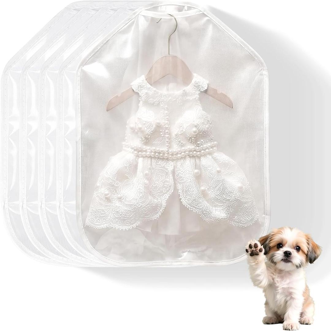 [5 Pack] Pet Clothes Storage Bags - 10"x14" Breathable Dog Garment Protectors, Dust-Proof Pet Dress Covers for Small Dogs & Cats, Zipper-Free Snag-Free Design for Boutique Outfits & Accessories