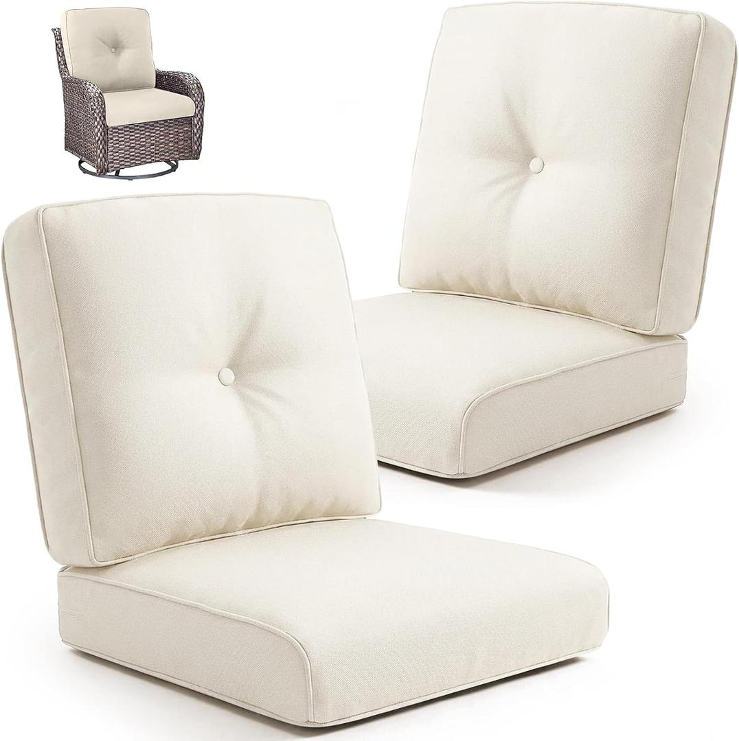 Outdoor Wicker Chair Replacement Cushions Set of 2, 4" Thick Waterproof Removable Patio Furniture Seat Cushion and High Back, 22x25 Inch Chairs Loveseat Couch Sectional Sofa with Zipper,  2 Pack, Beige