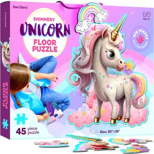 Dan&Darci Jumbo Shimmery 45-Piece Unicorn Floor Puzzle for Kids Ages 3-6 Years Old- Large Toddler Puzzles Age 3, 4, 5, 6 Year Olds - Toys for Girls - Little Girl Birthday Gift