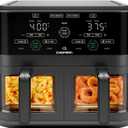 CHEFMAN 6 Quart Dual Basket Air Fryer Oven with Easy View Windows, Sync Finish, Hi-Fry, Auto Shutoff, 2 Independent 3Qt Nonstick Dishwasher Safe Frying Baskets, Digital Double Air Fryer - Black
