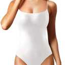 LCNBA Women's Spaghetti Strap Bodysuit Double Lined Sleeveless Thong Camisoles Bodysuit Top (Medium, White)