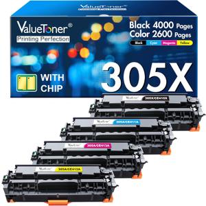 Valuetoner Remanufactured Toner Cartridge Replacement for HP 305A 305X CE410A CE410X CE411A CE412A CE413A for LaserJet Pro 400 M451dn M451nw M475dn M475dw M451dw M375nw (Black, Cyan, Magenta, Yellow)