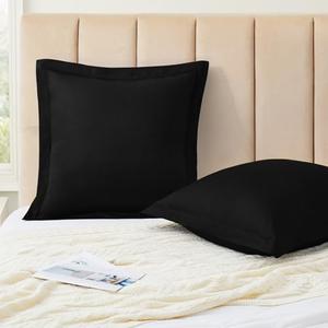 KKJIAF Black Euro Pillow Covers Set of 2, Soft & Cozy Cotton Euro Sham Pillow Covers, 26" x 26" Wrinkle Resistant Envelope Pillowcase for Sofa Bed Living Room