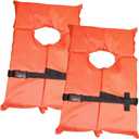 2 Pack Coast Guard Approved Life Jackets. High Visibility Color Type II Keyhole Life Vest in Classic May West Style. Compliance Flotation Device (Adult Orange)