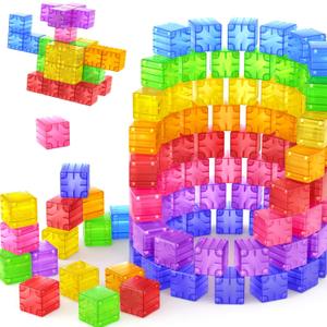 Magnetic Blocks - 52pcs Translucent Magnetic Cubes, Digit Building Blocks Magnet Toys for Kids, Rainbow STEM Creativity Toys 3+ Year Old Boys & Girls Toddlers Kids Christmas Birthday Gifts
