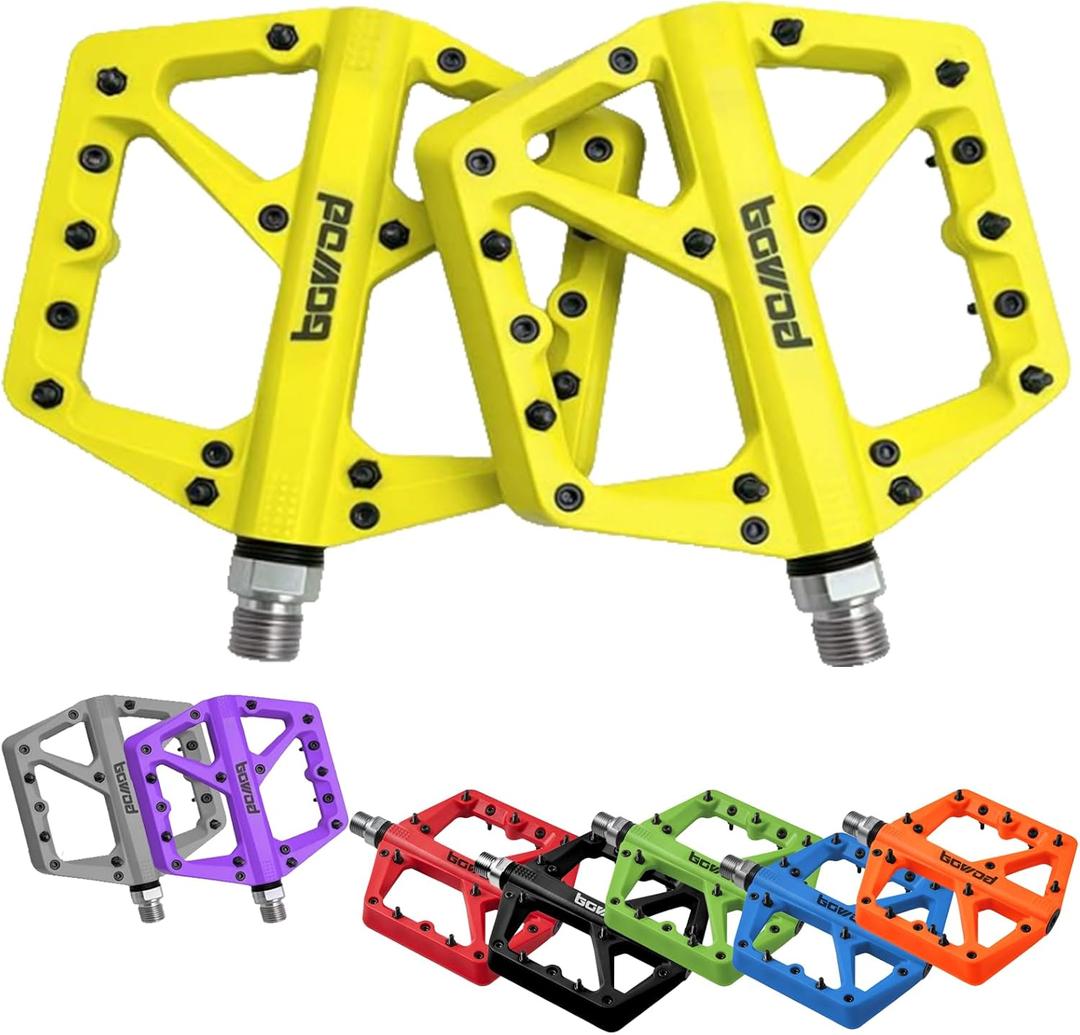 MTB Pedals Large Mountain Bike Pedals, Lightweight Nylon Fiber Composite Bicycle Platform Pedals, Grippy Pedals w 18 Pins, Cr-Mo Spindle fit w 2 Bearings, Clipless Pedals for BMX MTB Bike 9/16"