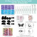 67-Piece Deluxe Face Painting brushes and Stencils Kit - Safe Non-Toxic Tools with Brushes, Sponges, Reusable Stencils, Stickers, Book & More, Perfect for Carnival, Halloween & Parties