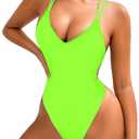 Sexy Swimsuit for Women,Backless Scrunch Butt High Cut Monokini,One Piece Cheeky Bathing Suit Beach Pool Party (6-8, Neon Green)