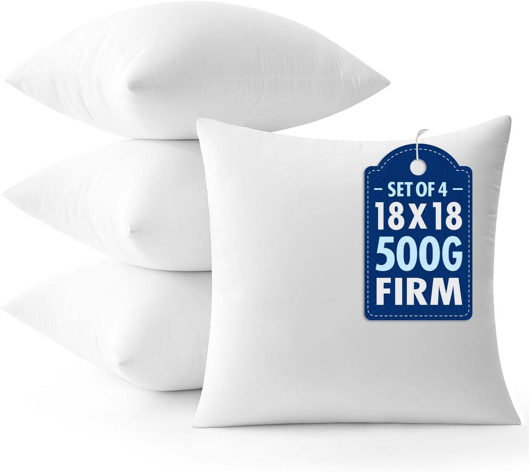 MIULEE Throw Pillows Inserts, Pack of 4 18x18 Inch 100% Virgin Fiber Filling Bed Couch Pillows