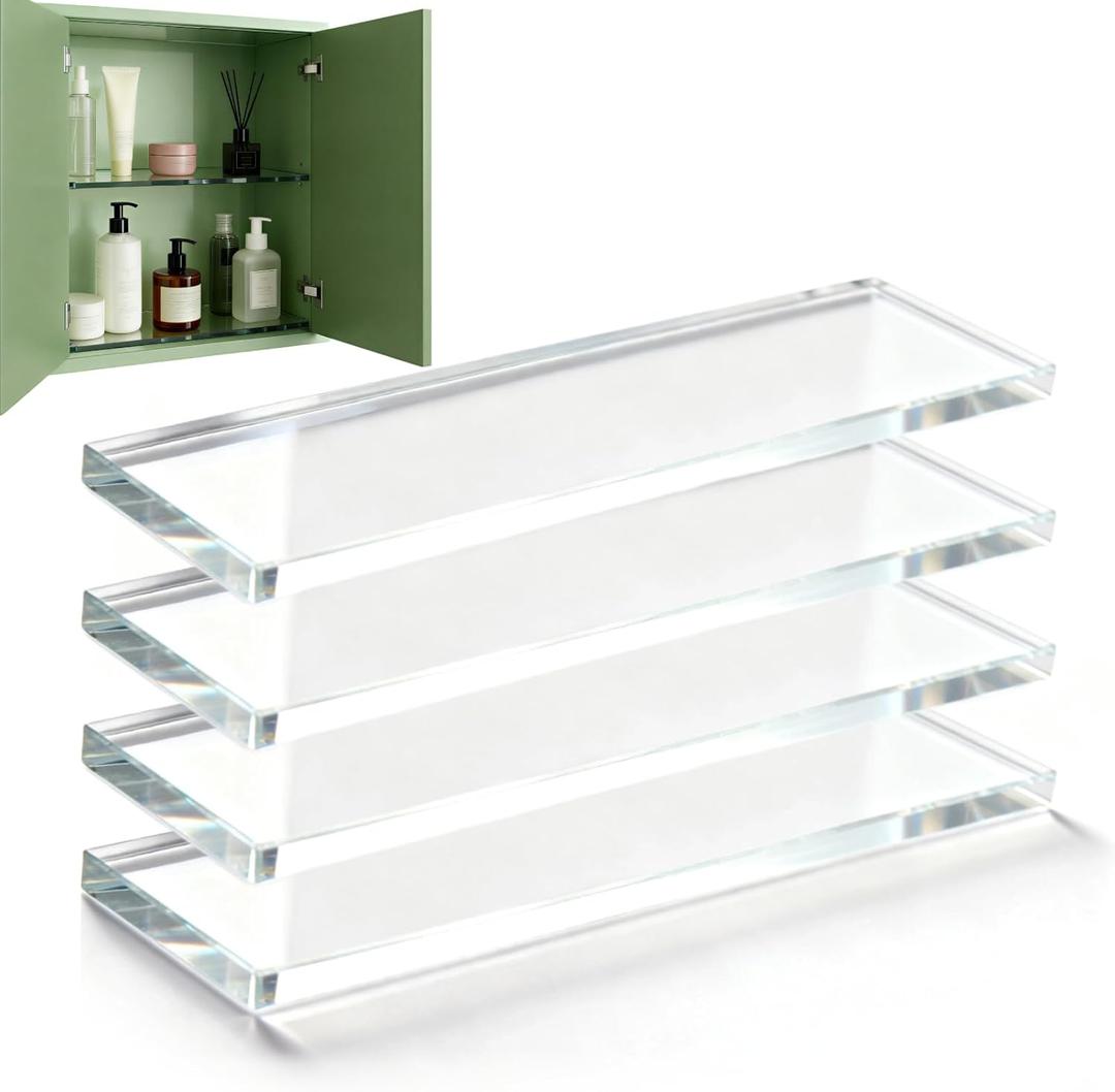 4 Pcs Acrylic Medicine Cabinet Replacement Shelves, 13'' Medicine Shelves Thickened for Living Room Bathroom Kitchen Wall Mounted Cabinets
