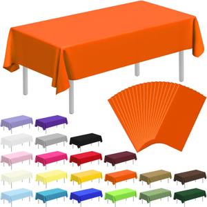 2 x 20 Pack Disposable Plastic Tablecloth Rectangle, 54 X 108 Inch Premium Plastic Table Cover for Parties, Picnic, Camping, Birthday, Weeding (Orange, 54" X 108" Rectangle)