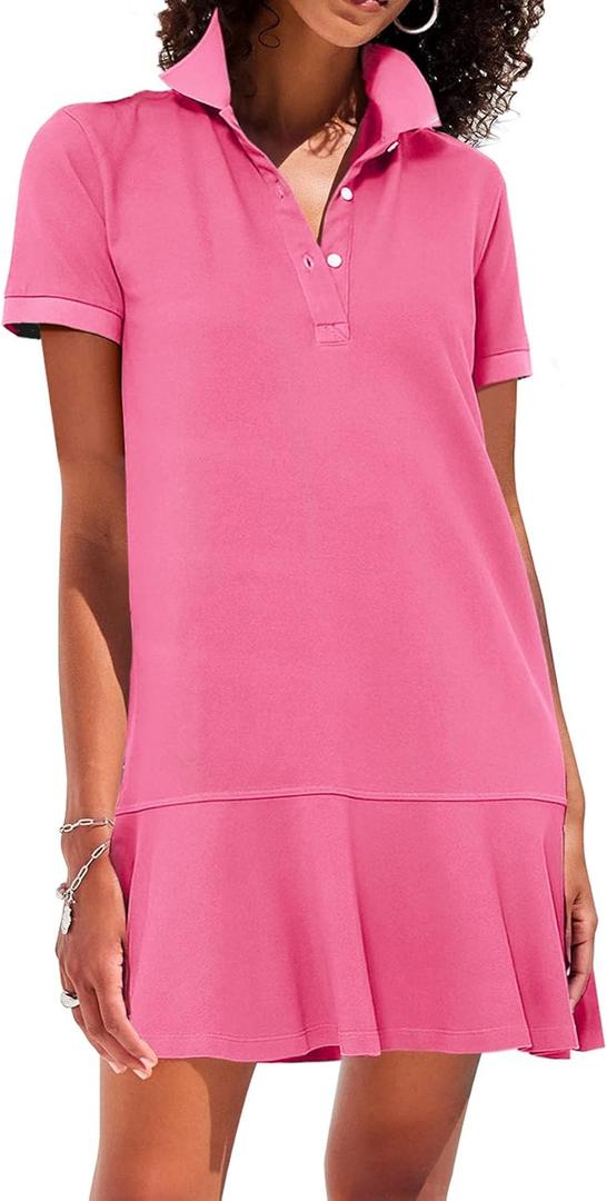 Polo Dress for Women Short Sleeve Ruffle Hem Golf Tennis Summer Mini Dresses (X-Large, Rose)