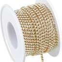 Dowarm Rhinestone Chain Roll - 10 Yards, Crystal Rhinestones, Close Chain, Sew On Trim (Gold, SS6 2MM)
