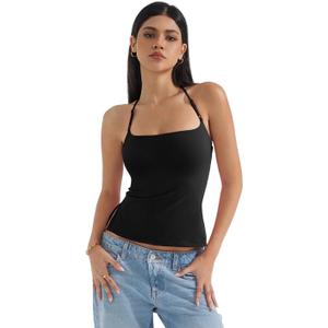 SUUKSESS Women Halter Double Lined Tank Top Backless Going Out Camisole Crop Top, XS