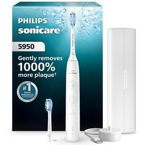 Philips Sonicare 5950 Series Electric Toothbrush with Pressure Sensor, 6 Brushing Settings, SmarTimer, BrushPacer, 21-Day Runtime, Travel Case, White, HX7130/03