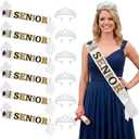 Janinka 6 Pcs Senior Sash 2026 Graduation Satin Sash with Glitter Letter Silver Crown Tiaras Cheer 2026 Gifts for Graduation Party Cheerleader Prom Photos Celebration(Black)