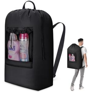 Lifewit 120L Laundry Bag, Extra Large Laundry Backpack with Shoulder Straps and Mesh Pocket for Laundromat, Heavy Duty Laundry Bag Backpack for Dirty Clothes for College Dorm/Travel/Apartment, Black