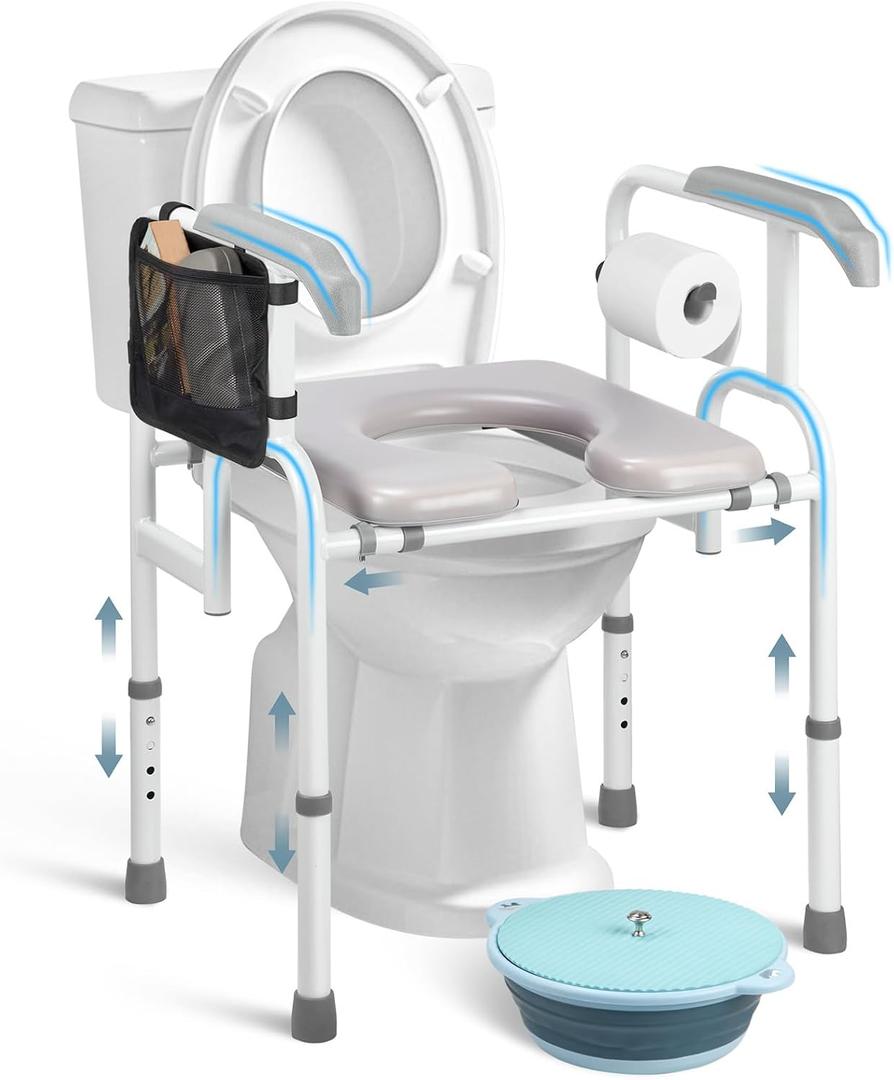 Heavy-Duty Bedside Commode 3-in-1Toilet Commode Chair Extra-Wide Seat 500 Pound Weight Capacity Bucket with Lid Included Adjustable Height & Width for Seniors Disabled Patient Home Care