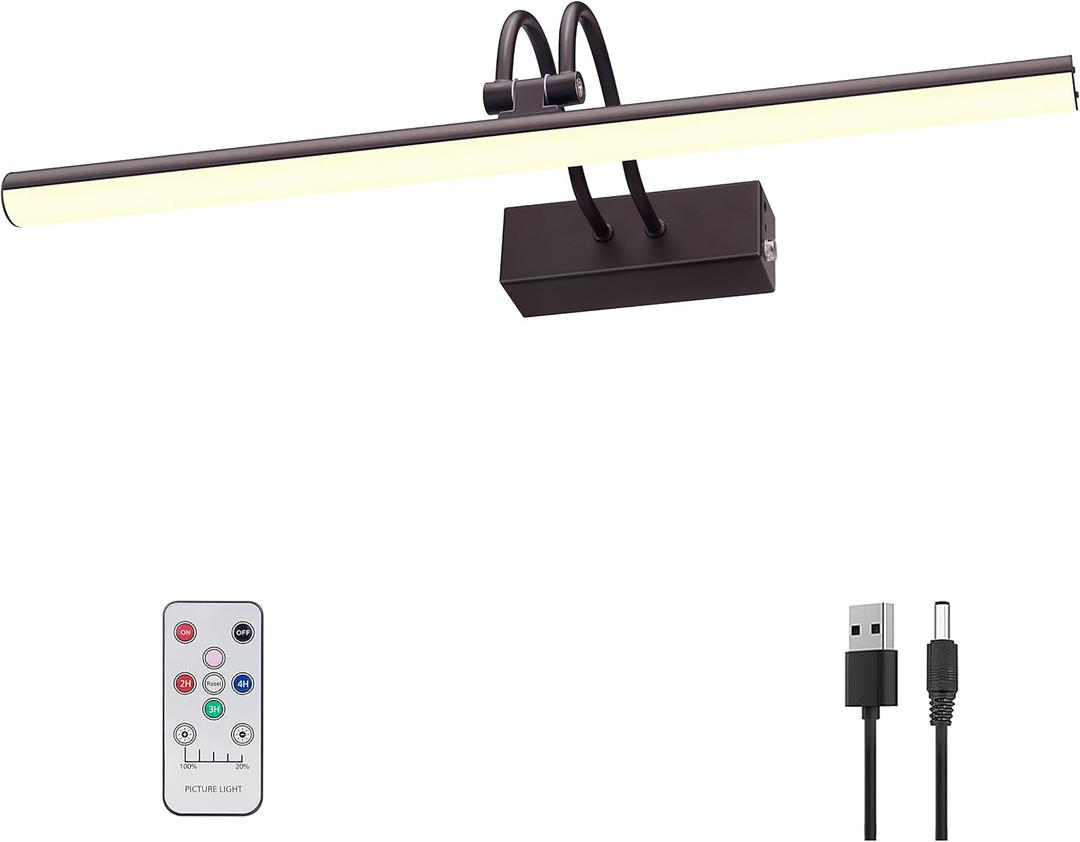 Picture Light, Picture Lights for Wall Cordless,16" Picture Lights with Timer and Dimmable, Battery Wall Lights for Display Gallery Painting Art Frame Portrait-Bronze