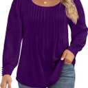Ficerd Women's Plus Size Puff Long Sleeve Tops Pleated Crew Neck Tunic Shirts Dressy Loose Blouses T-Shirts 1X-5X (Purple, XXL)