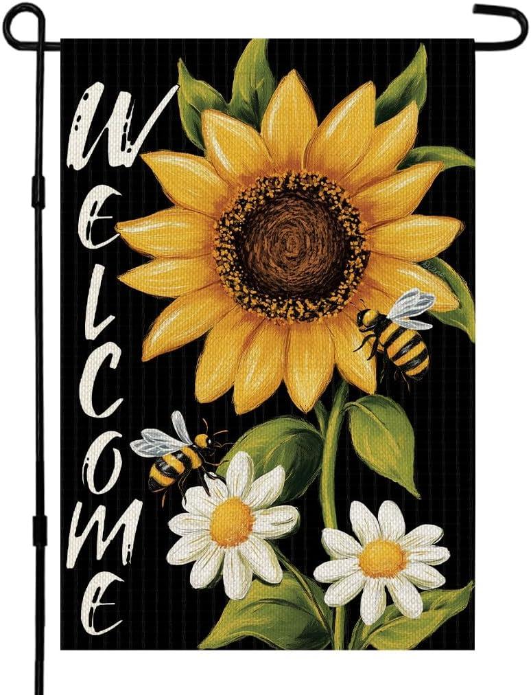 3 x CROWNED BEAUTY Garden Flag Sunflower Double Sided 12x18 Summer Decor for Outside Yard