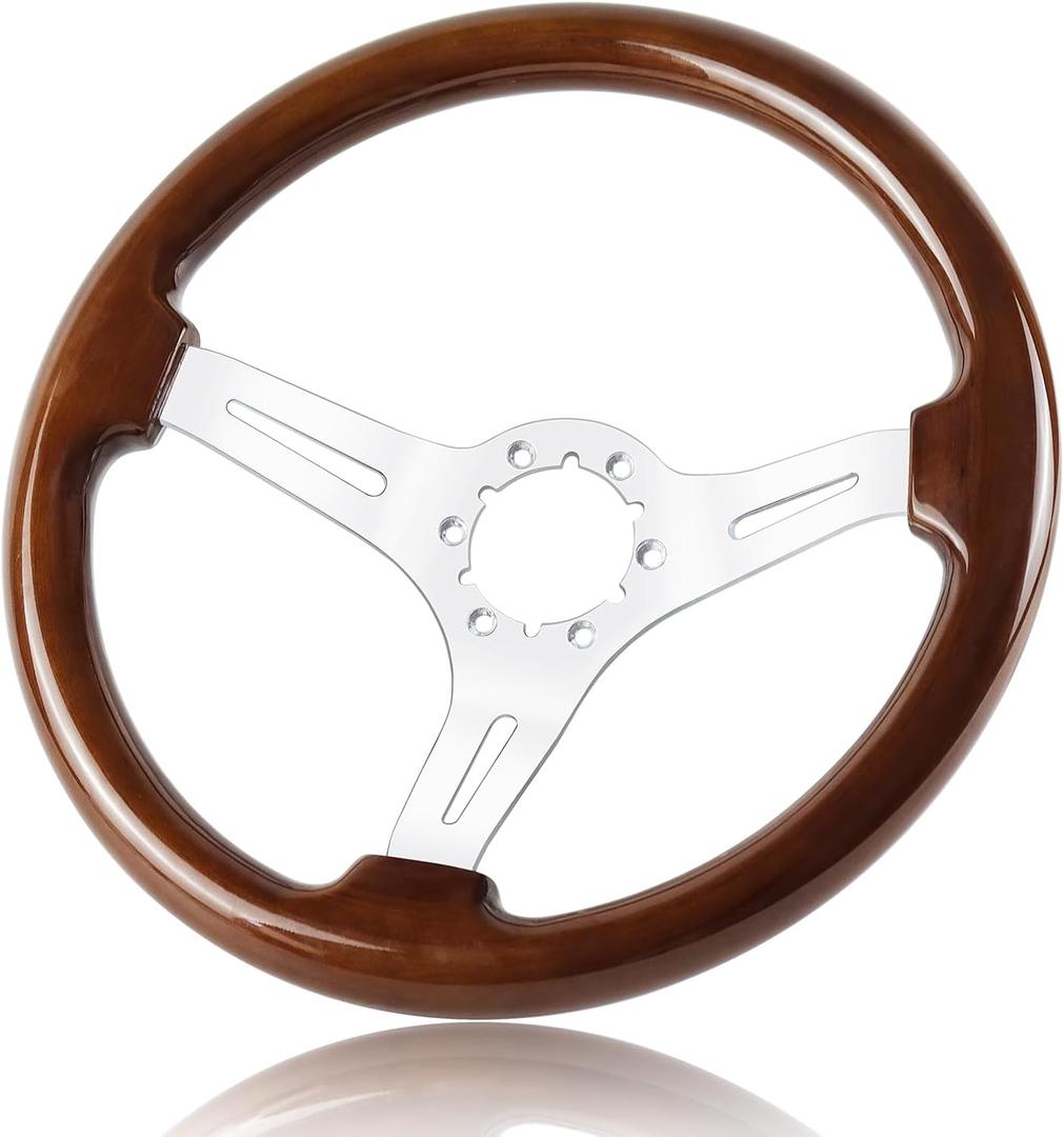 14-inch wooden steering wheel, six hole bolt classic wood grain steering wheel for Corvette 1963-1982