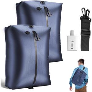 Travel Vacuum Bags with Wireless Pump, Reusable Vacuum Compression Bags for Suitcase, Space Saver for Luggage, Airtight & Waterproof, Perfect for Frequent Travelers & Business Trips, Blue (2-Pack)