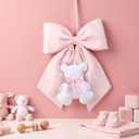 Sureio Large Pink Bow Decor with Teddy Bear Coquette Pink Bow Fabric Hanging Wall Art Cute Door Decorations 14 x 12 Inch for Dorm Bedroom Nursery Apartment Door Indoor Outdoor Baby Shower Decor