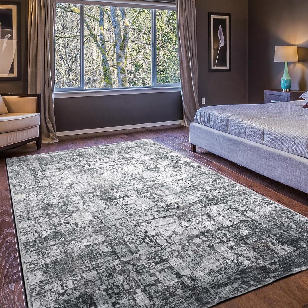 Area Rug 57, Vintage Boho Rug,Ultra-Soft Low Pile, Washable, Non Slip,Stain Resistant Printed Carpet for Living Room Bedrooms Playroom Office Kitchen, Dark Stone