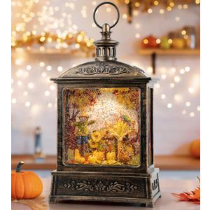 12.5'' Fall Snow Globe Lantern - Scarecrow and Turkey Lighted Water Lantern with Swirling Glitter Fall Decorations for Home, Thanksgiving, Autumn Harvest Fall Decor