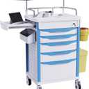 Medical Rolling Storage Crash Cart with Wheels - Adjustable IV Pole, Silent Casters, Needle Disposal Holder, Trash Bin, O2 Holder - Nursing Emergency Cart for Clinic, Hospital, Salon, Lab (24.619.137.1 inches, White&blue)