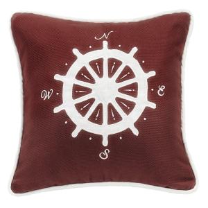 LIBERTY DARK RED THROW PILLOW W/ WHITE LINEN COMPASS 18x18, One Size