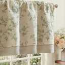 jinchan Amlie Floral Linen Valance Curtain Farmhouse Kitchen Valance for Living Room Laundry Light Filtering Double Layer Cottagecore Window Treatment Rod Pocket 1 Panel 16 Inch Sage Green on Linen