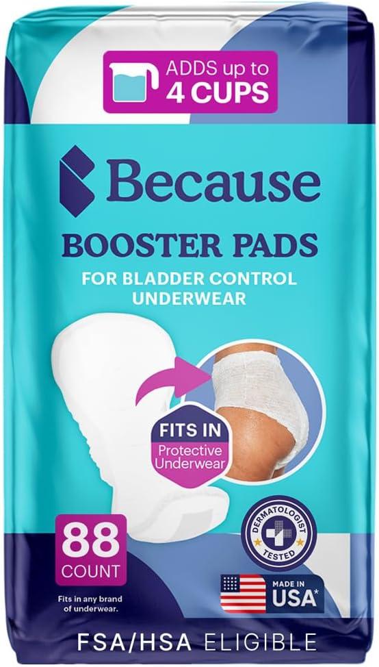 Because Overnight Booster Pads Fit All Adult Diapers, Helps Keep Your Adult Diaper Active All Night, Adds 4 Cups to Incontinence Underwear, Extra Absorbency, 88 Count