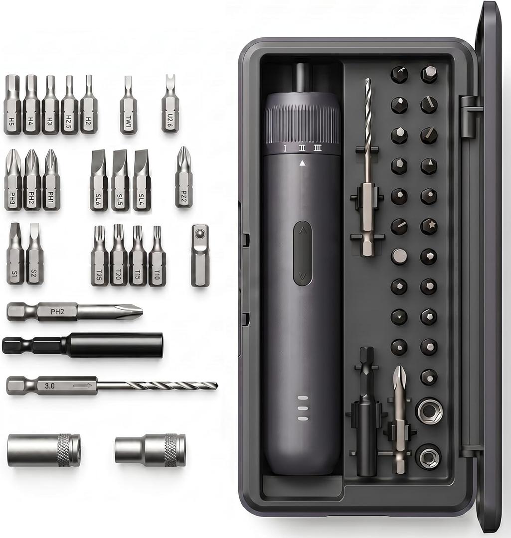 Kartop Electric Screwdriver Kit with 21 Magnetic Bits, Cordless Screwdriver 2000mAh Battery, Rechargeable Power Screwdriver with LED Light