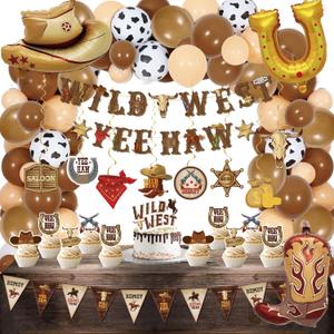 Western Party Decorations - 120PCS cowboy party decorations, Swirls Wild West Banners, Cowboy Boot and Hat Balloons,rodeo party Hanging Swirls for Boys Birthday Western Baby Shower Party Decor