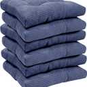 Sweet Home Collection Chair Cushion Crushed Memory Foam Pads Premium Slip Non Skid Microdot Rubber Back Tufted 16" x 16" x 3.25" Thick Seat Cover, 6 Pack, Navy Blue, Fluffy Chair Cushion, 6 Count