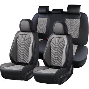 Coverado Seat Covers Full Set, Waterproof Nappa Leather Seat Covers for Cars, 5 Seats Universal Car Seat Protectors, Black and Gray Automotive Seat Covers Car Seat Cushions Fit for Most Cars