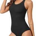 Beautikini Period Swimwear Women's One Piece Leak Proof Menstrual Bathing Suit Racerback Training Swimsuit for Teens Girls (Black) XXS