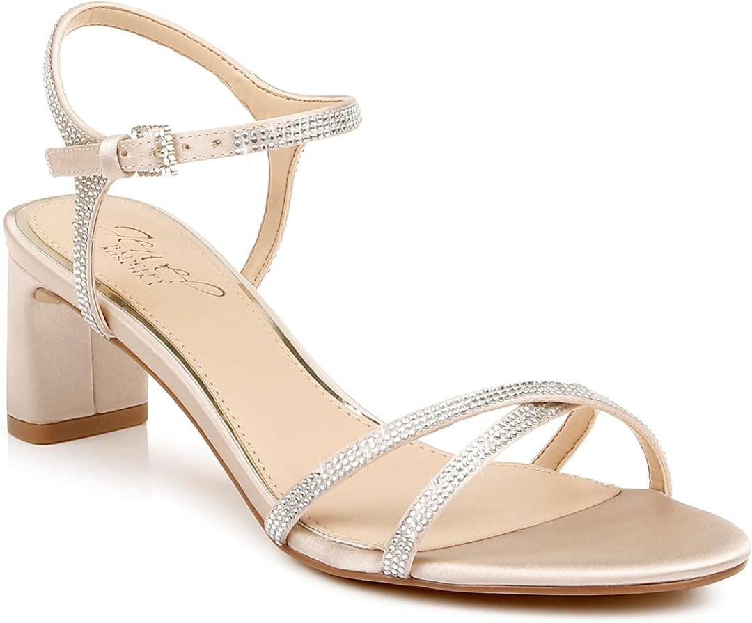 Jewel Badgley Mischka Omari Block Heel (7.5, Champagne/Clear)